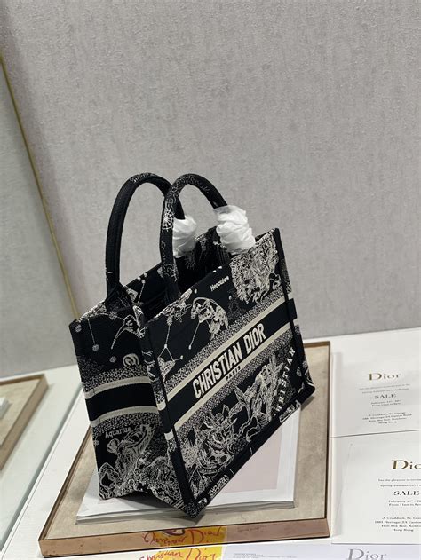 Small Dior Book Tote Latte and Black Toile de Jouy 